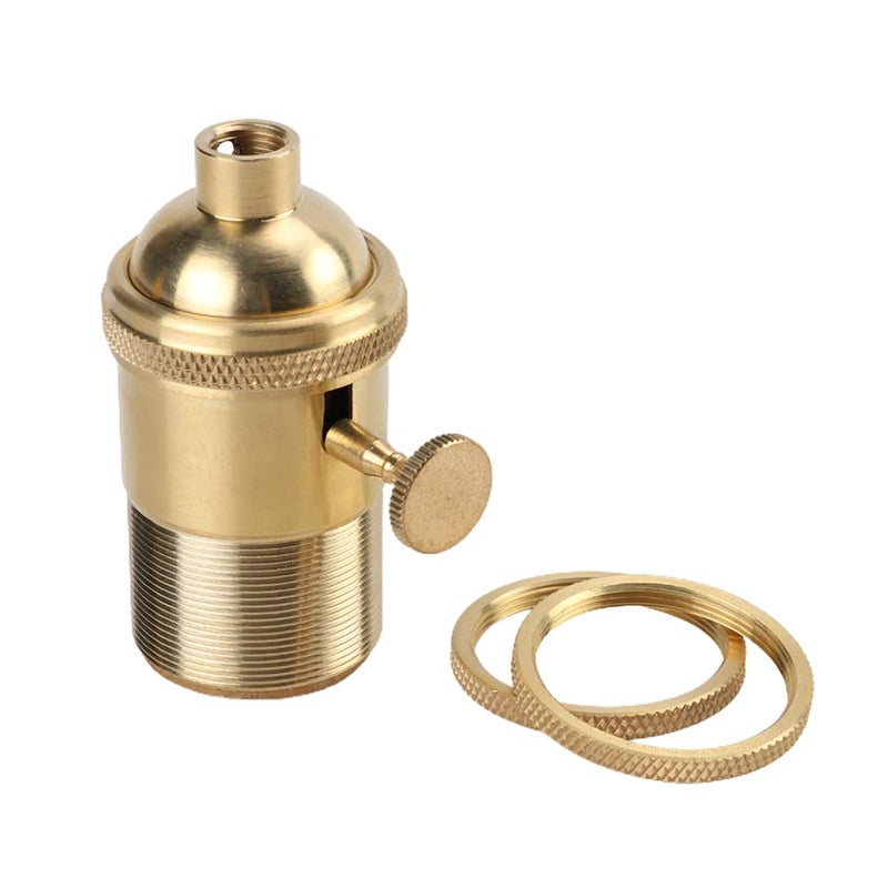 Superdream Brass Screw Thread DIY Light Socket Vintage Copper Edison Retro Pendant Lamp Holder for E26 E27 Light Bulbs, with Golden Key Switch Multi-Function Socket (1 Pack) - Image 5